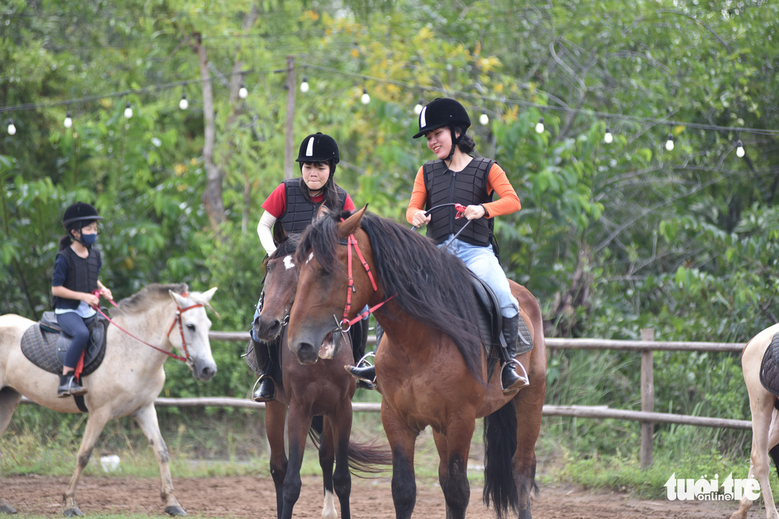 Bạn trẻ TP.HCM trải nghiệm cưỡi ngựa vui chơi cuối tuần - Ảnh 1.