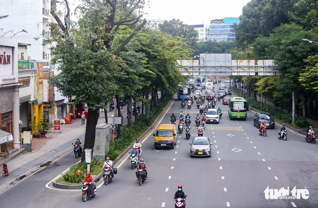 Dải phân cách dài 170m trồng cây xanh trên đường Trần Quốc Hoàn, quận Tân Bình đang được đề xuất thu hồi vì cho rằng gây nguy cơ kẹt xe