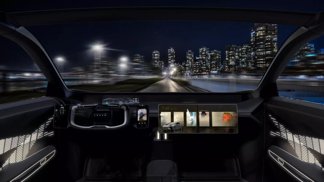 Không gian cabin Lexus LF-ZC Concept khá rộng rãi. Hàng ghế trước đặt thấp, đối diện là kính chắn gió toàn cảnh (kính vuốt lên tận nóc) làm tăng cảm giác sang trọng, Một vài tính năng đáng chú ý có màn hình hiển thị thông tin trên kính chắn gió, gương kỹ thuật số được lắp đặt ở cả hai bên xe - Ảnh: Lexus