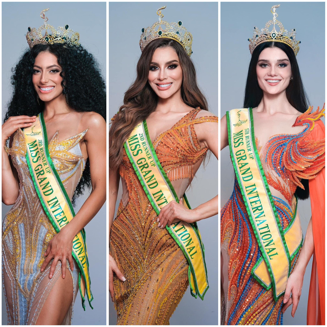 Từ trái qua: Người đẹp đến từ Mỹ, Colombia và Hà Lan đoạt danh hiệu á hậu cuộc thi Miss Grand International 2023 - Ảnh: BTC
