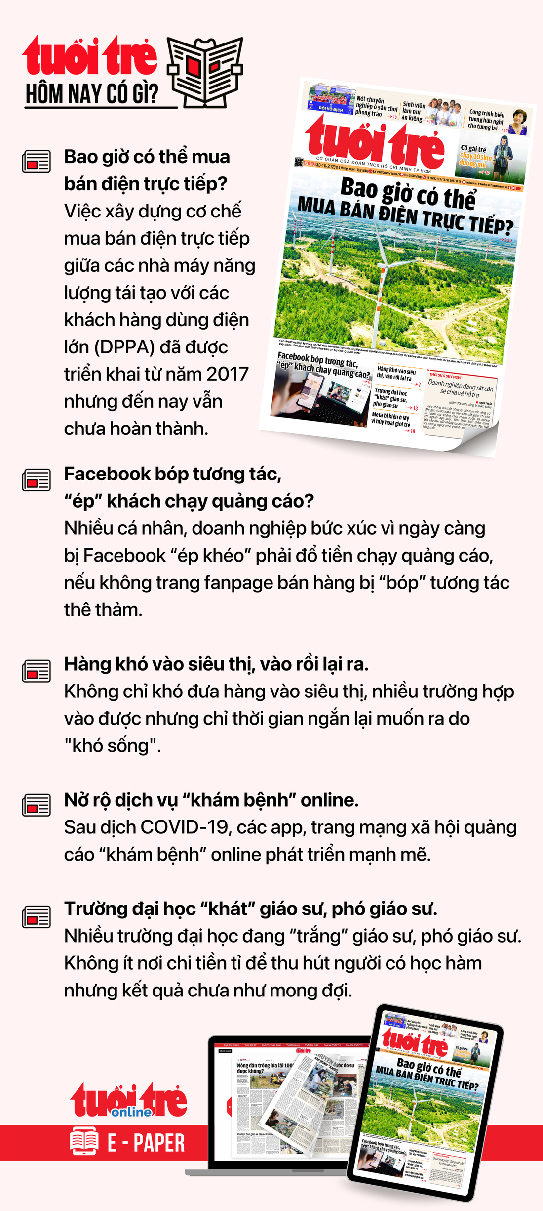 Tin tức chính trên Tuổi Trẻ nhật báo hôm nay 30-10. Để đọc Tuổi Trẻ báo in phiên bản E-paper, mời bạn đăng ký Tuổi Trẻ Sao TẠI ĐÂY