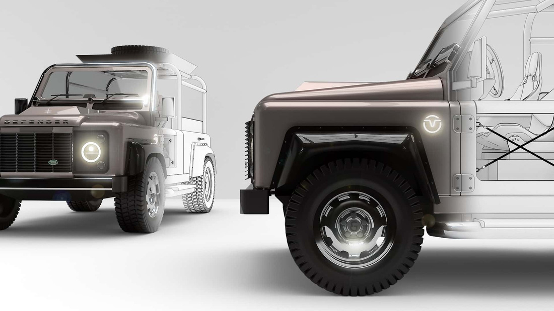 Công ty chuyên chuyển đổi sang xe điện Everrati đã chọn Land Rover Defender để biến thành &quot;xe buggy&quot; sang trọng đưa đón các chủ du thuyền - Ảnh: Everrati