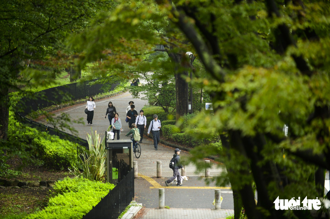 Người dân Nhật Bản đi xuyên qua công viên để đến chỗ làm hằng ngày