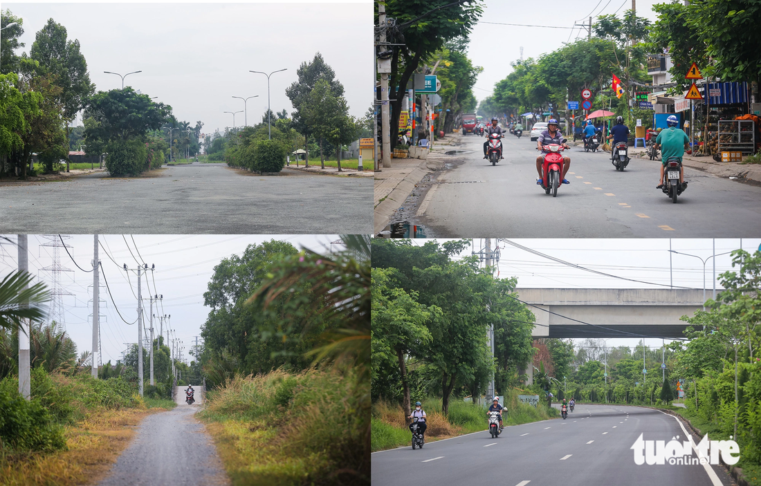 Trong ảnh (lần lượt từ trái qua) là đường 15B (điểm đầu), đường Nguyễn Bình, đường mòn nối từ bờ sông Chà ra điểm cuối là đường Rừng Sác - Ảnh: CHÂU TUẤN