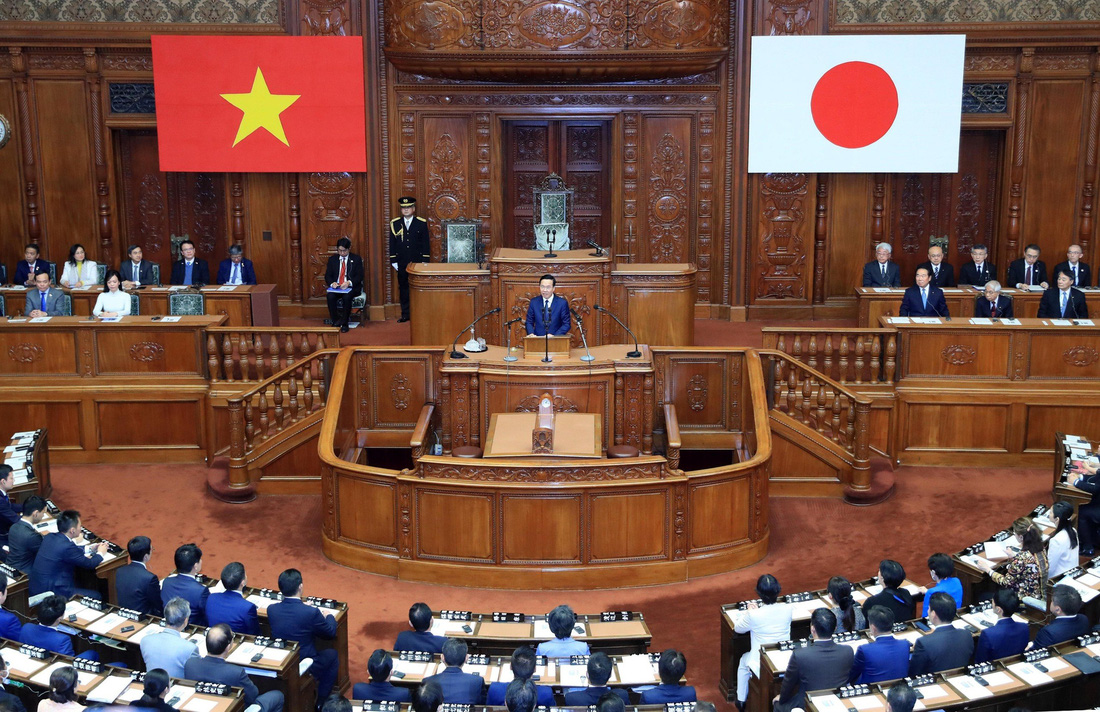 Chủ tịch nước Võ Văn Thưởng trước Quốc hội Nhật Bản ngày 29-11 - Ảnh: TTXVN