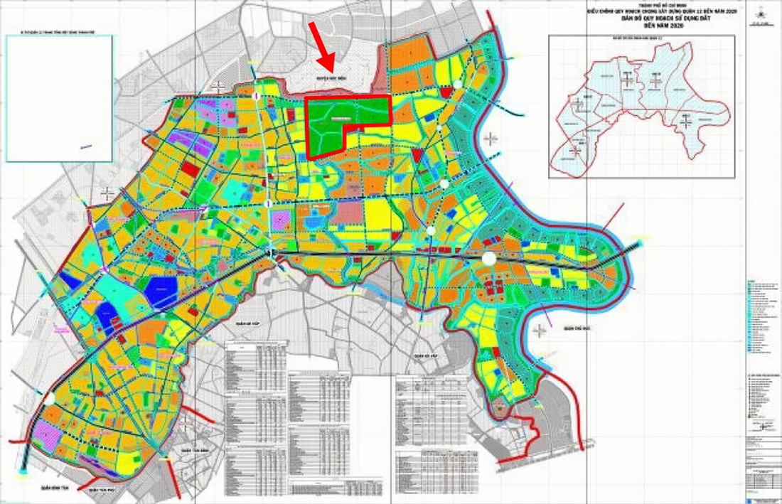 Đồ án quy hoạch chung xây dựng quận 12 đến năm 2020, tỉ lệ 1/5000, khu đất quy hoạch công viên được khoanh đỏ - Ảnh: UBND quận 12