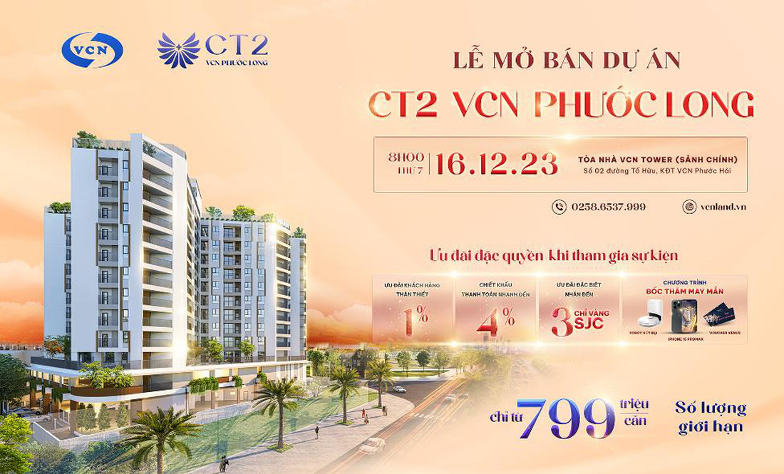 Mở bán căn hộ cao cấp CT2 VCN Phước Long chỉ từ 799 triệu đồng- Ảnh 1.