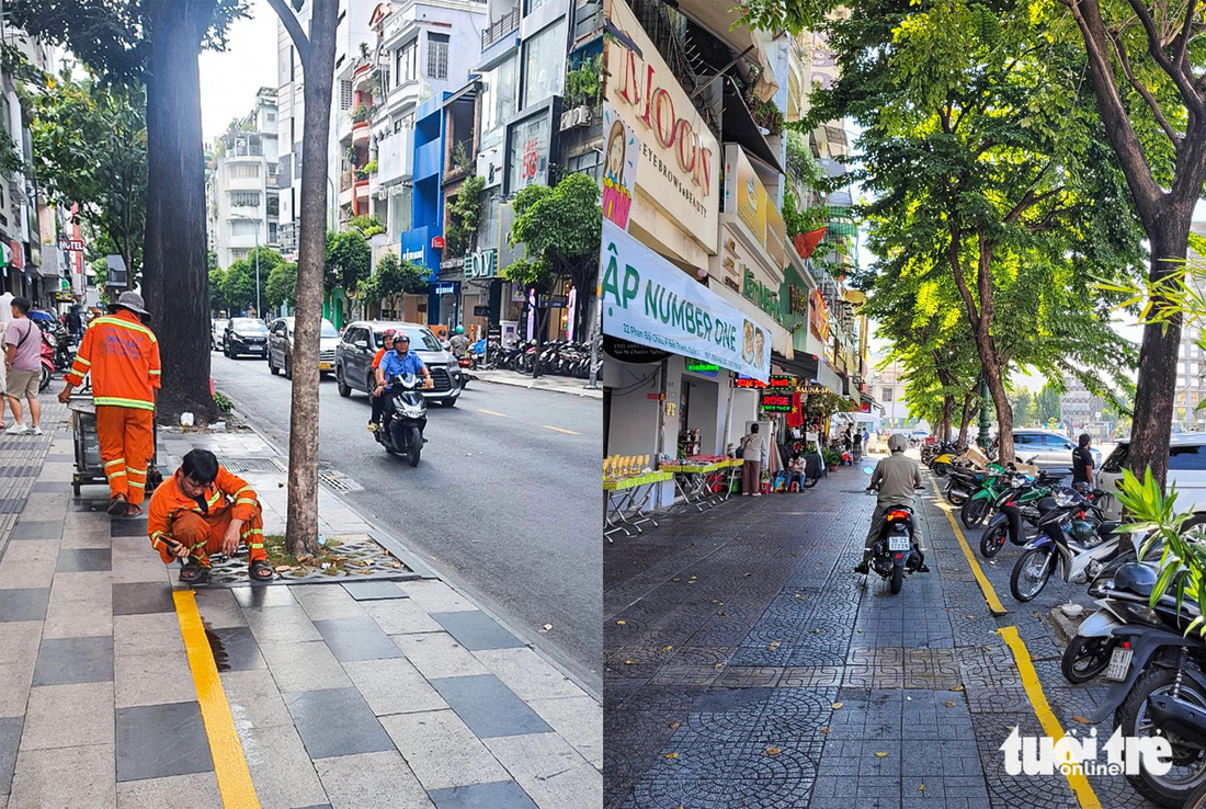 3 tuyến đường ở phường Bến Thành được cơ quan chức năng tổ chức kẻ vạch sơn chia khu để xe máy miễn phí hồi tuần trước - Ảnh: Phòng quản lý đô thị quận 1