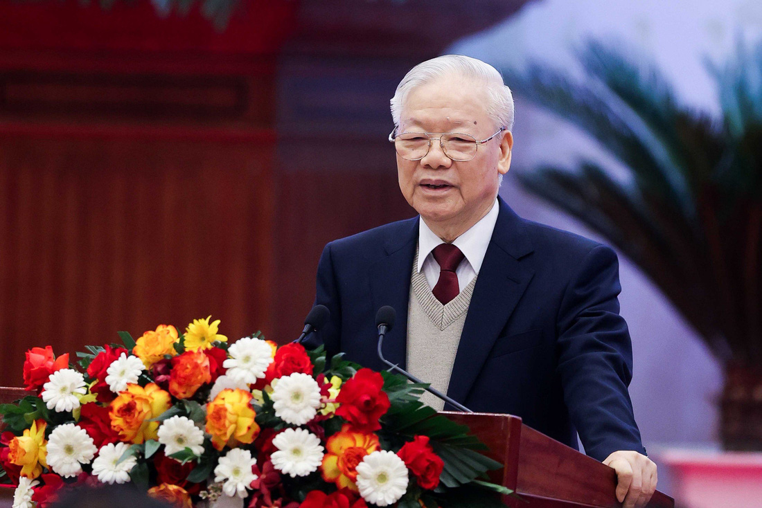 Tổng bí thư Nguyễn Phú Trọng phát biểu tại Hội nghị Ngoại giao lần thứ 32 - Ảnh: NGUYỄN KHÁNH