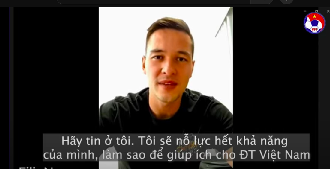 Thủ môn Nguyễn Filip chia sẻ cảm xúc sau khi được gọi lên tuyển Việt Nam dự Asian Cup 2023 - Ảnh chụp màn hình.