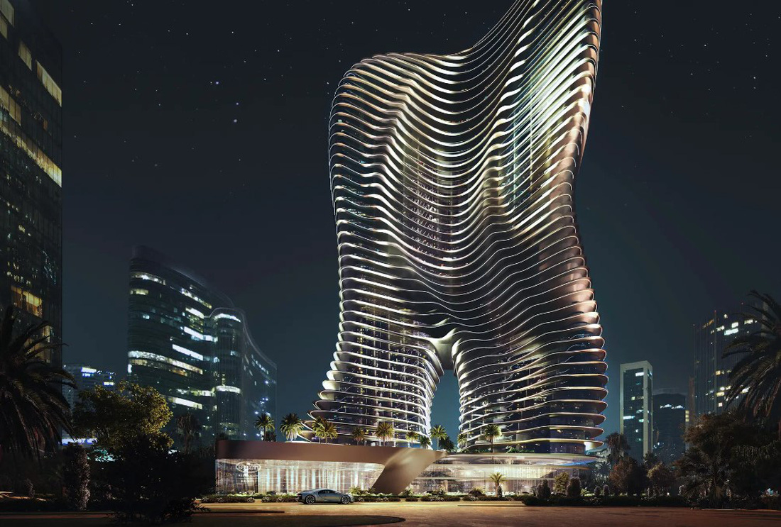 Tòa nhà Bugatti với thiết kế giúp chủ sở hữu căn hộ penthouse có thể lái xe lên thẳng nơi ở - Ảnh: ATLAS