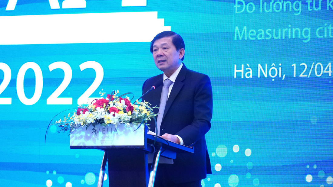 Phó Chủ tịch Ủy ban Trung ương Mặt trận Tổ quốc Việt Nam Nguyễn Hữu Dũng phát biểu tại lễ công bố PAPI 2022 - Ảnh: chinhphu.vn