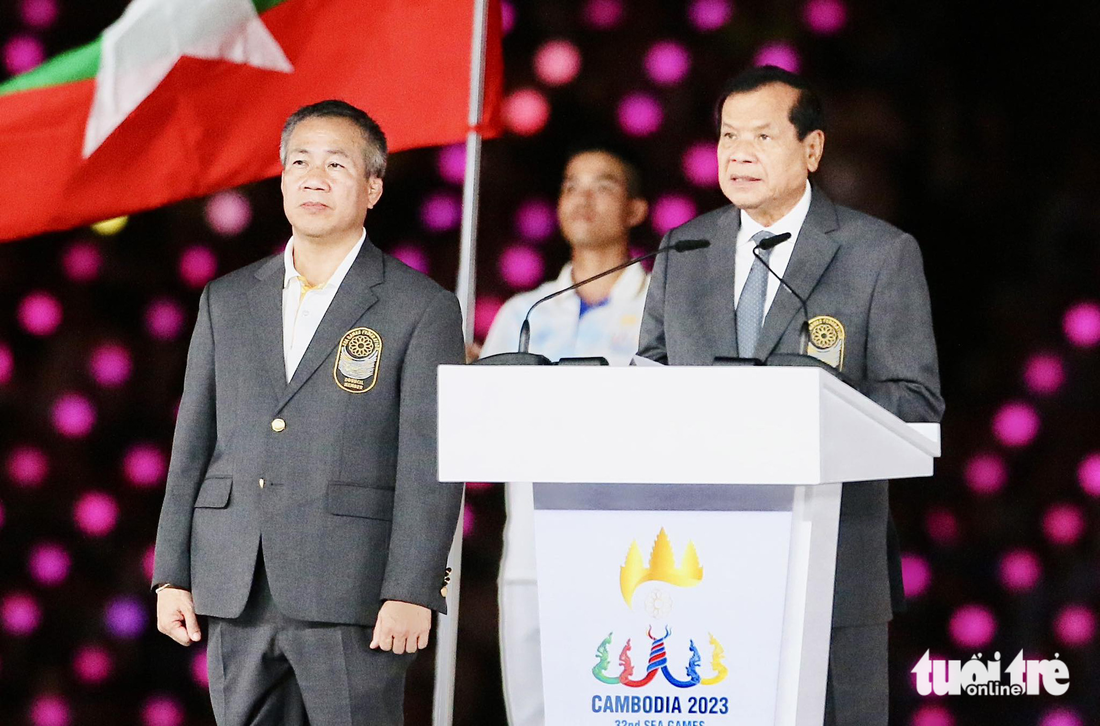 Chủ tịch Liên đoàn thể thao Đông Nam Á Thong Khon với phần phát biểu - Ảnh: N.K