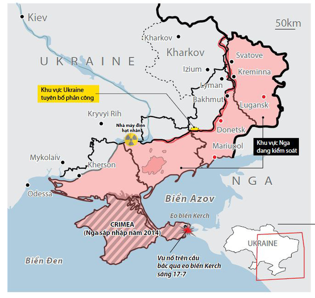 Tình hình chiến sự Nga - Ukraine (đến 17-7-2023) - Nguồn: Financial Times, ISW- Dữ liệu: BÌNH AN- Đồ họa: N.KH.