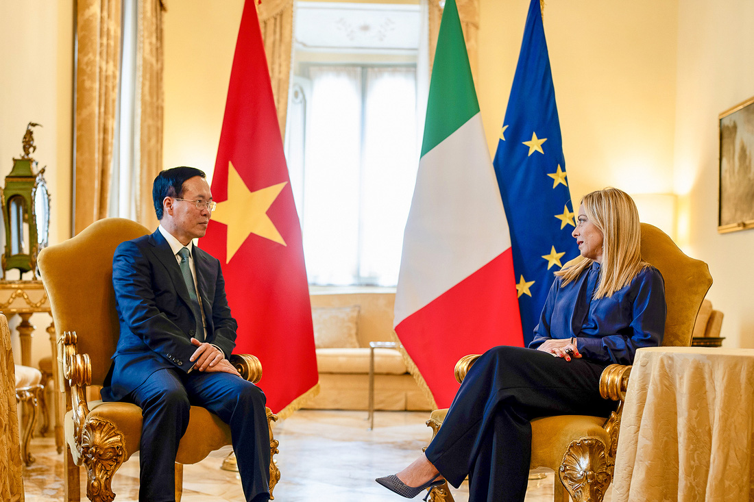 Chủ tịch nước Võ Văn Thưởng trong cuộc gặp Thủ tướng Ý Giorgia Meloni ngày 26-7 - Ảnh: Phủ Thủ tướng Ý
