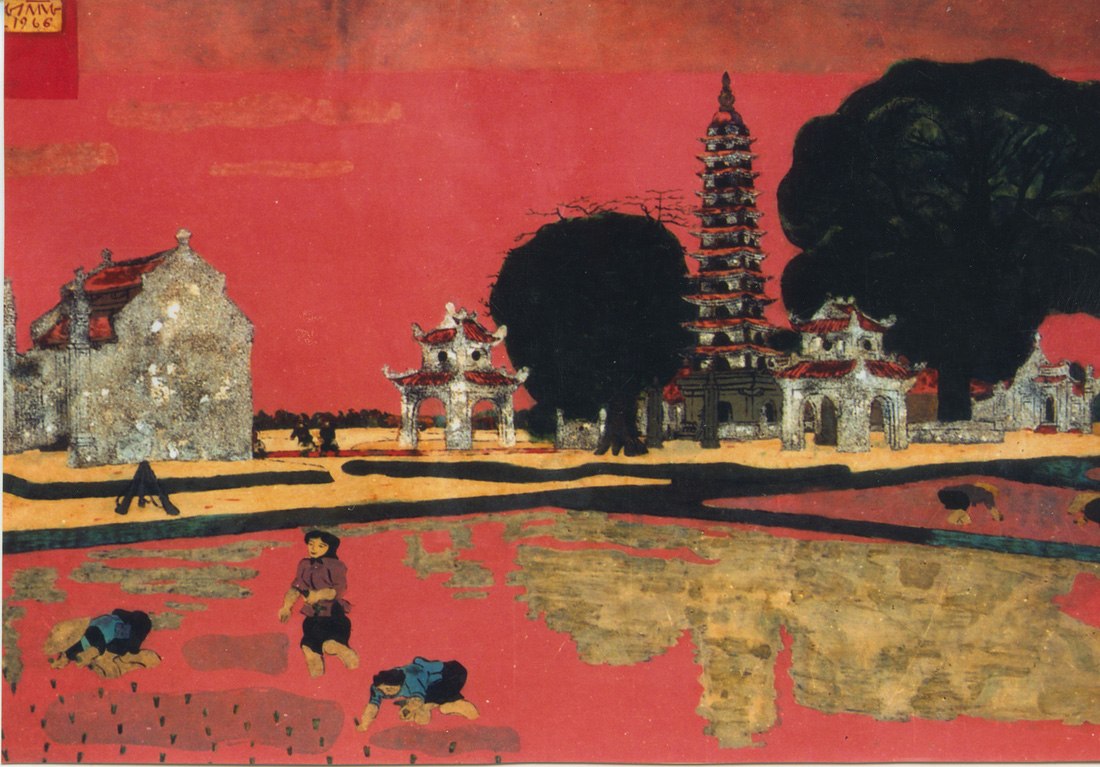 Tác phẩm sơn mài Chùa tháp Phổ Minh của Nguyễn Sáng - Ảnh: Bảo tàng Mỹ thuật Việt Nam