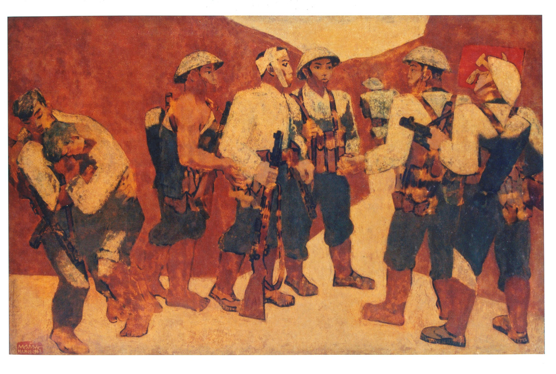 Tác phẩm sơn mài Kết nạp Đảng ở Điện Biên Phủ của Nguyễn Sáng năm 1963 - được công nhận bảo vật quốc gia - Ảnh: Bảo tàng Mỹ thuật Việt Nam