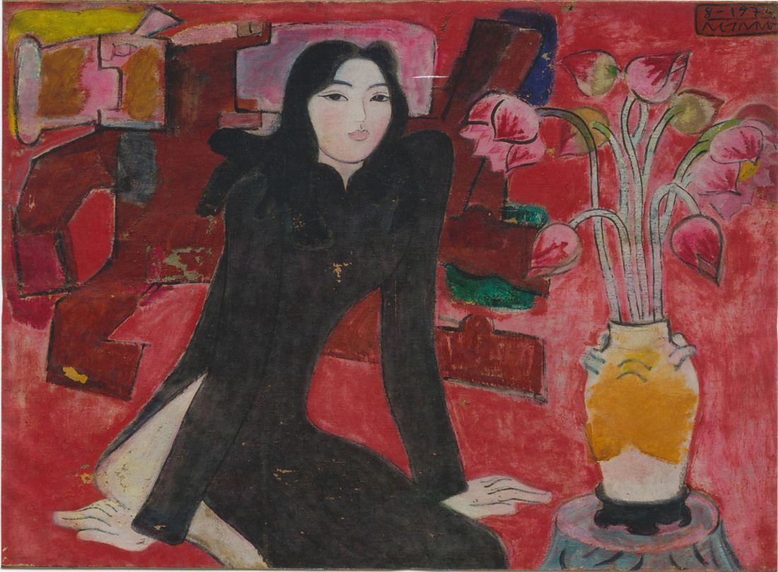 Tác phẩm Thiếu nữ và hoa sen, sơn dầu, 1972, Nguyễn Sáng - Ảnh: Bảo tàng Mỹ thuật Việt Nam