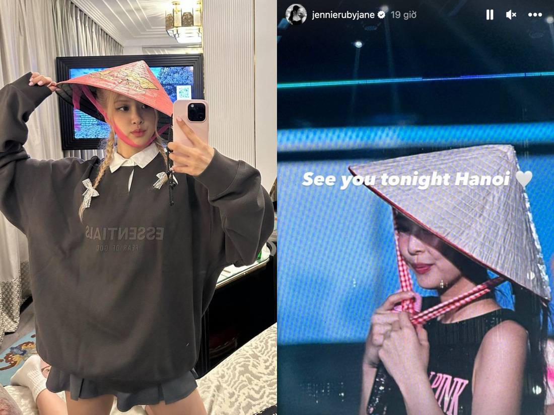 Rosé và Jennie của BlackPink thể hiện sự trân trọng với chiếc nón lá Việt Nam. Công nghiệp biểu diễn cũng là nơi các giá trị văn hóa được quảng bá - Ảnh: Instagram nhân vật