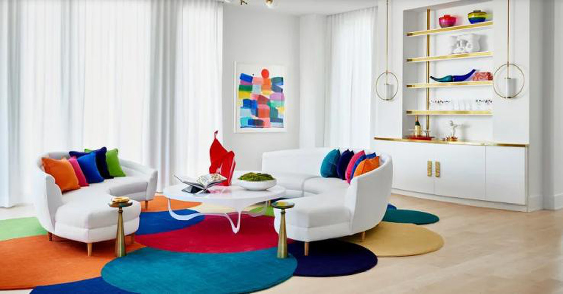 Một tấm thảm đầy màu sắc để tạo điểm nhấn cho thiết kế phòng khách này - Ảnh: MARC MAULDIN