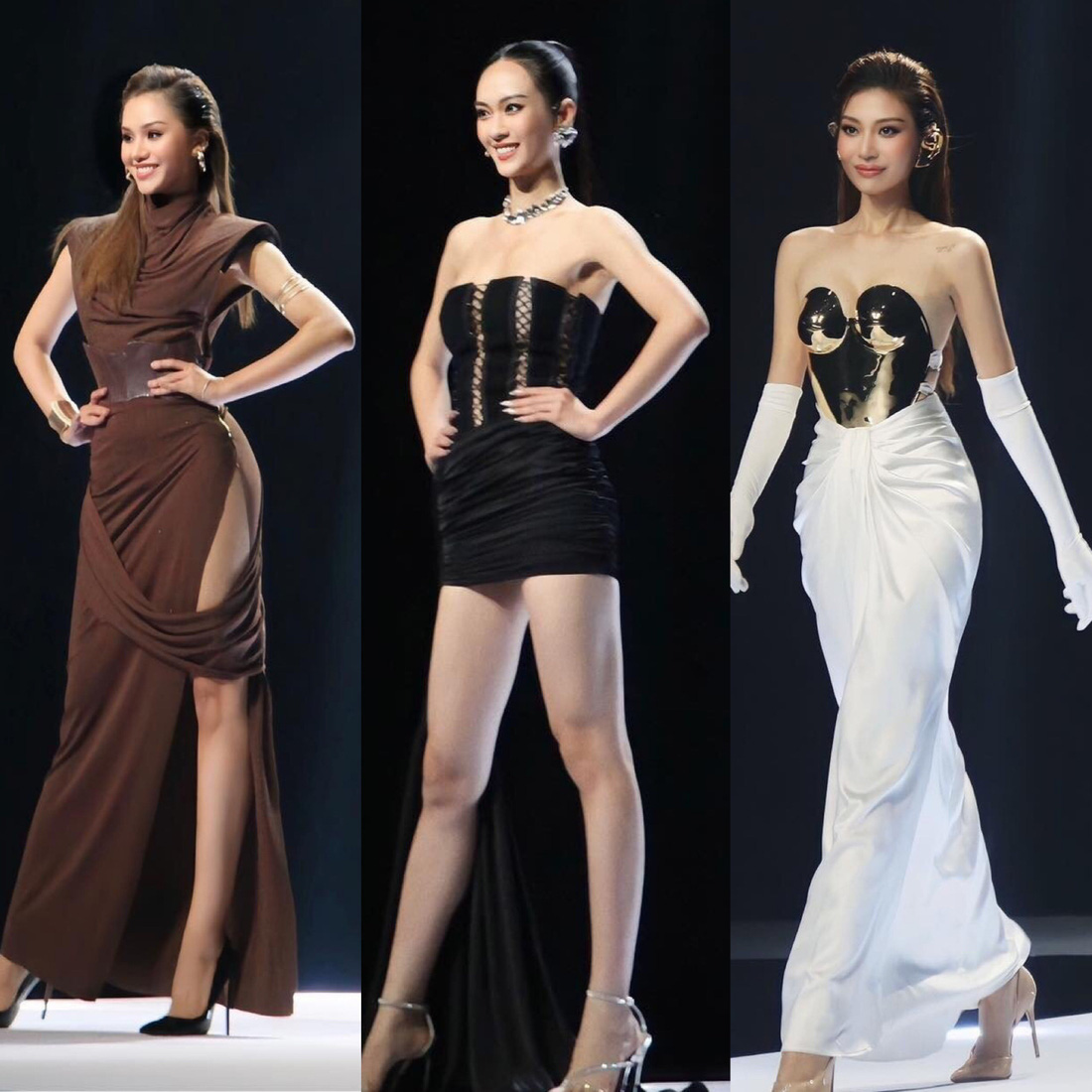 Từ trái qua: Người mẫu Lê Thu Trang, Vũ Thúy Quỳnh, Chúng Huyền Thanh tự tin trên sàn catwalk - Ảnh: BTC