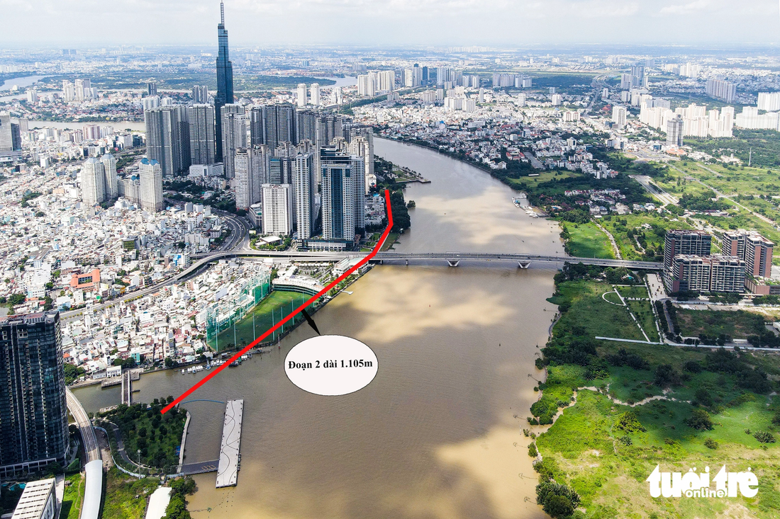 Cũng theo quy hoạch, đoạn cuối khu Ba Son sẽ kết nối tiếp với đường ven sông bắc qua rạch Thị Nghè, kéo dài qua cầu Thủ Thiêm 1 và chạy đến cuối khu Saigon Pearl