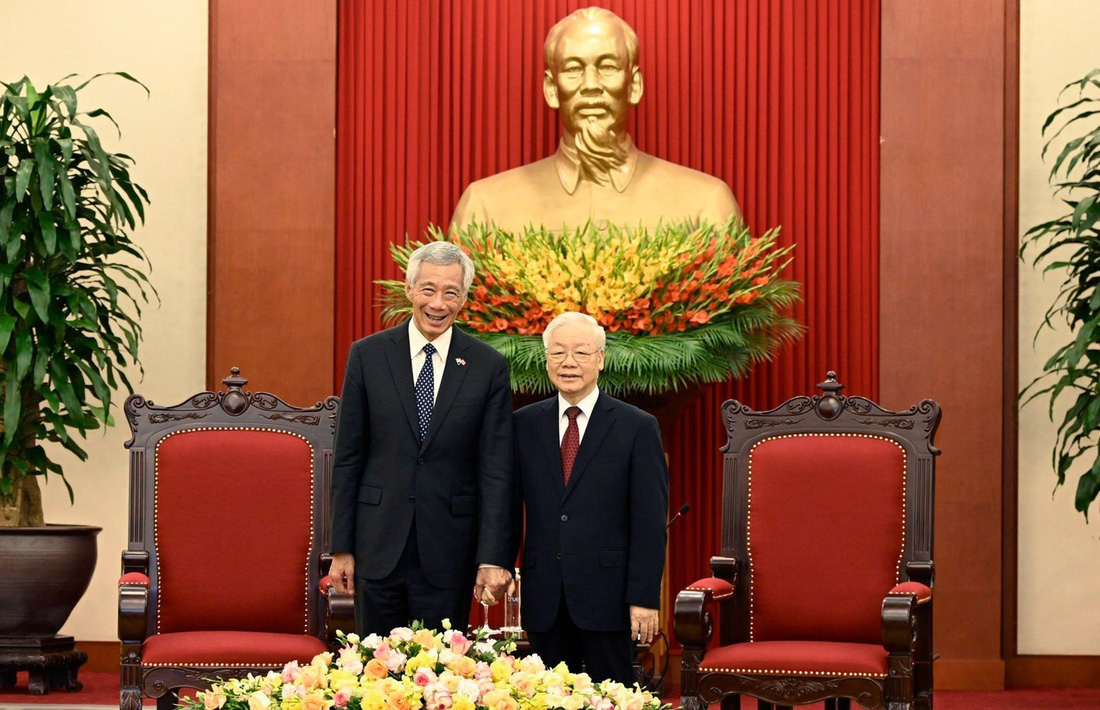 Tổng bí thư Nguyễn Phú Trọng tiếp Thủ tướng Singapore Lý Hiển Long ngày 28-8 - Ảnh: VIỆT TRUNG