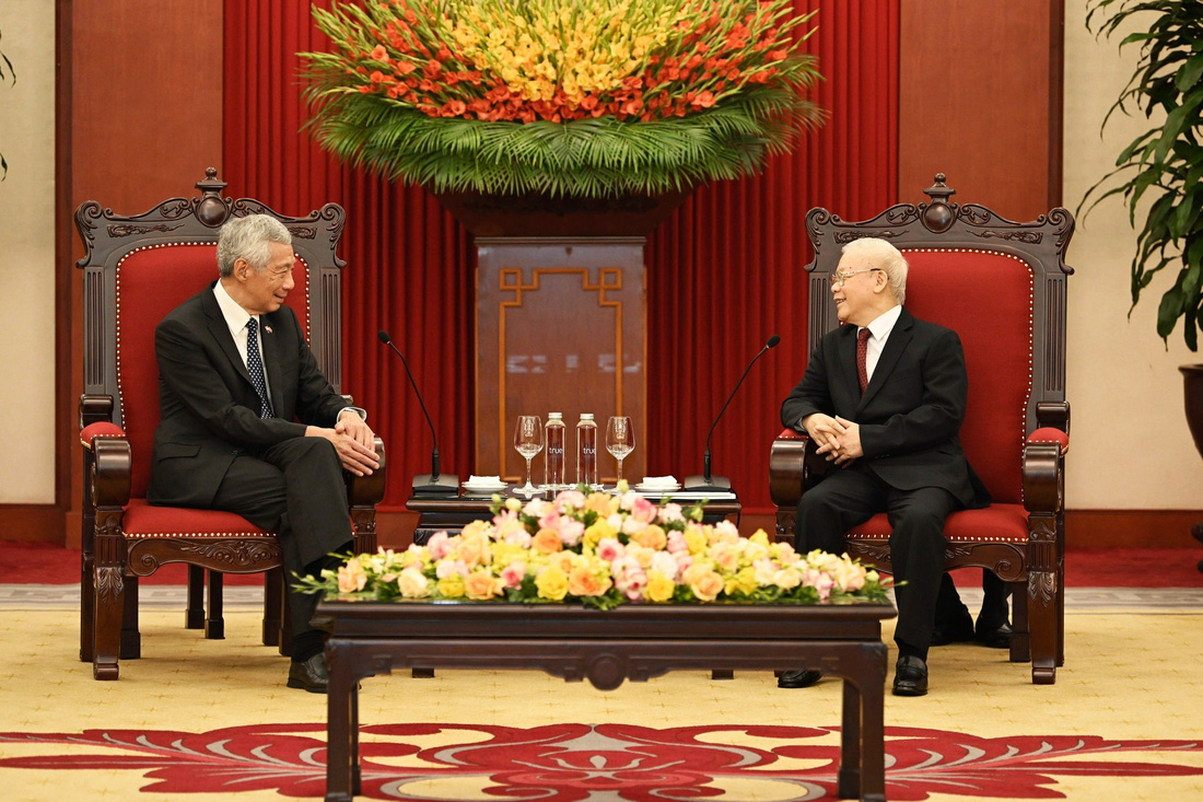 Thủ tướng Singapore Lý Hiển Long trân trọng cảm ơn Tổng bí thư Nguyễn Phú Trọng về sự đón tiếp trọng thị - Ảnh: VIỆT TRUNG