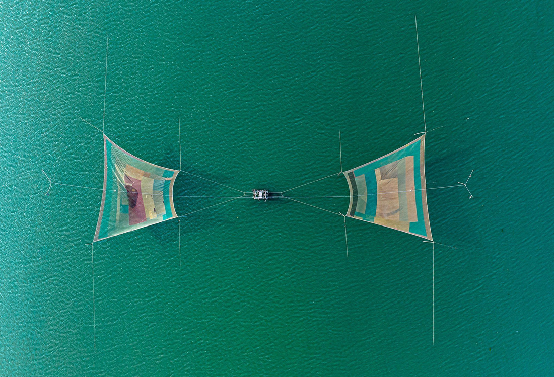 Một lưới đánh cá trên đầm Thị Nại - Ảnh: DŨNG NHÂN