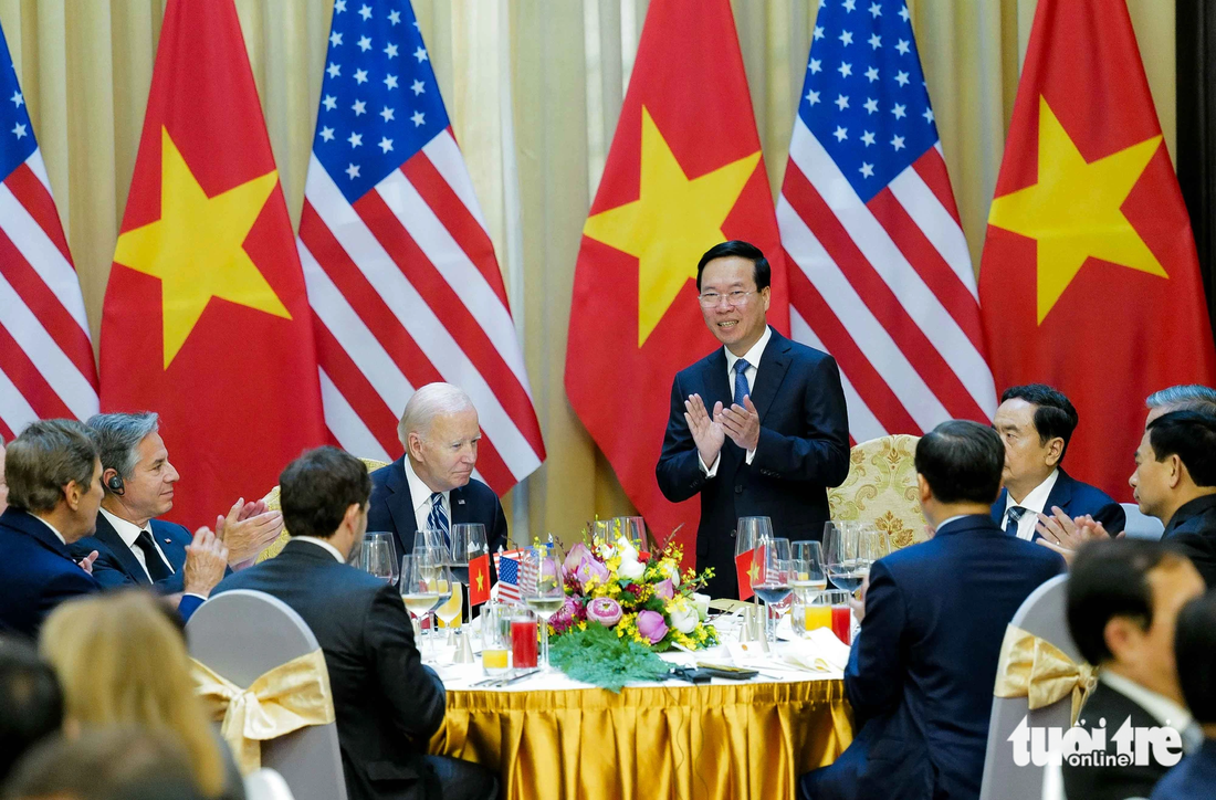 Chủ tịch nước Võ Văn Thưởng chủ trì tiệc chiêu đãi Tổng thống Mỹ Joe Biden tại Phủ Chủ tịch vào trưa 11-9 - Ảnh: QUANG PHÚC