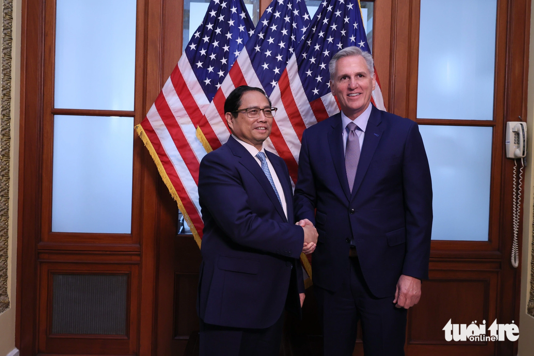 Thủ tướng Phạm Minh Chính gặp Chủ tịch Hạ viện Mỹ Kevin McCarthy - Ảnh: DƯƠNG GIANG