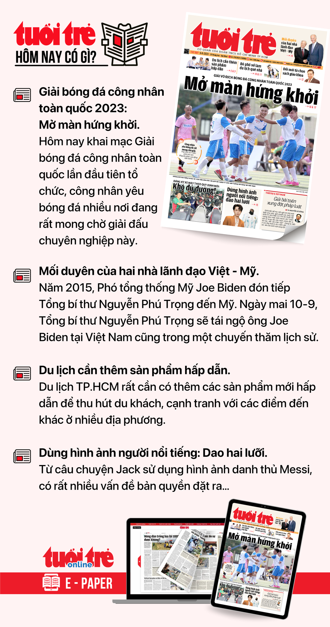 Tin tức chính trên Tuổi Trẻ nhật báo hôm nay 6-9. Để đọc Tuổi Trẻ báo in phiên bản E-paper, mời bạn đăng ký Tuổi Trẻ Sao TẠI ĐÂY