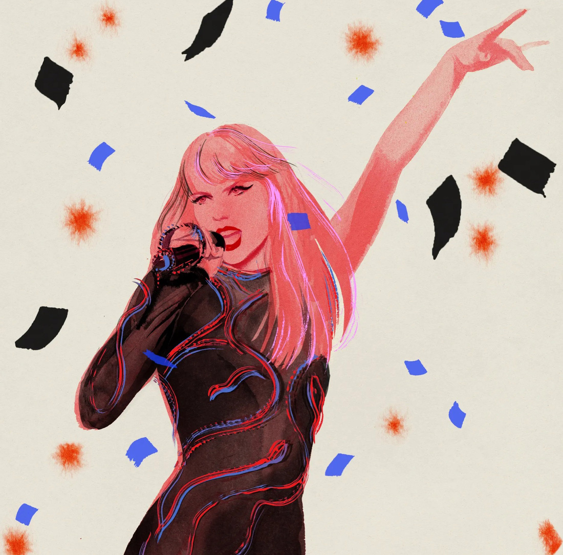 Tranh vẽ Taylor Swift trên sân khấu The Eras Tour của họa sĩ Cecilia Carlstedt - Ảnh: The New Yorker
