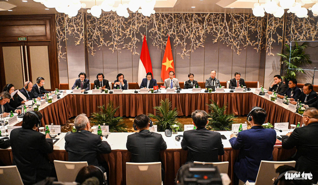 Cuộc đối thoại có sự tham dự của 12 doanh nghiệp Việt Nam và Indonesia trong các lĩnh vực hai nước đang quan tâm, thúc đẩy hợp tác - Ảnh: HỒNG QUANG