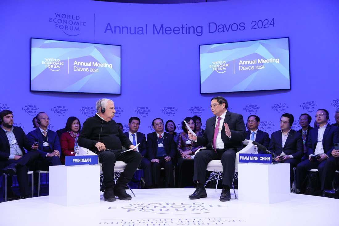 Phiên đối thoại chính sách của Thủ tướng Phạm Minh Chính được WEF đề xuất, xác định là một phiên điểm nhấn tại WEF Davos 2024 - Ảnh: NHẬT BẮC