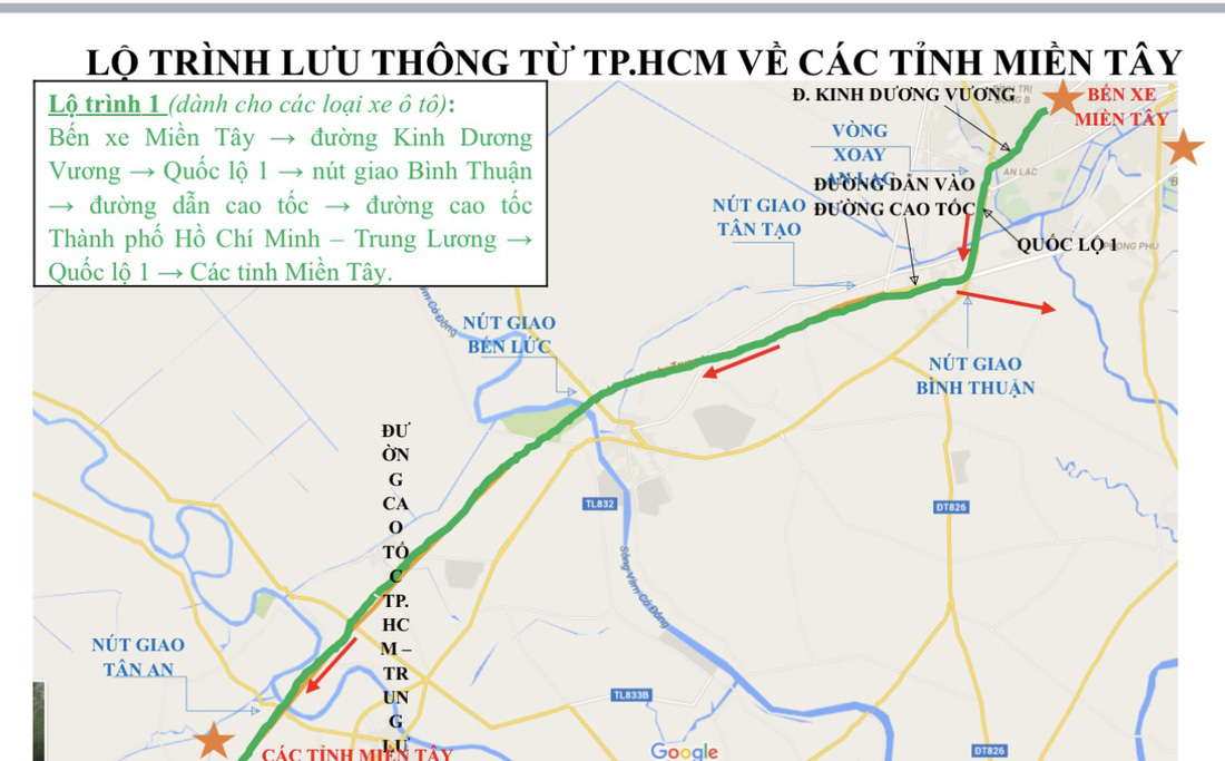 Lộ trình đi lại từ TP.HCM đi các tỉnh miền Tây - Nguồn: Sở Giao thông vận tải TP.HCM