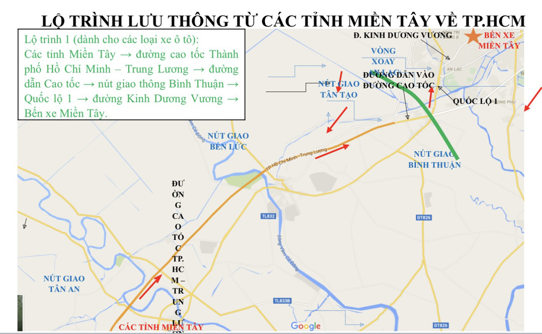 Lộ trình gợi ý từ các tỉnh miền Tây về TP.HCM - Nguồn: Sở Giao thông vận tải TP.HCM