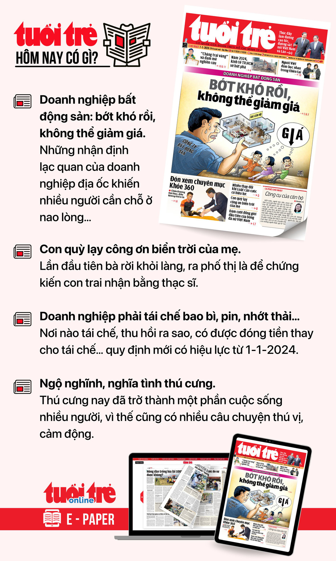 Tin tức chính trên Tuổi Trẻ nhật báo hôm nay 7-1. Để đọc Tuổi Trẻ báo in phiên bản E-paper, mời bạn đăng ký Tuổi Trẻ Sao TẠI ĐÂY