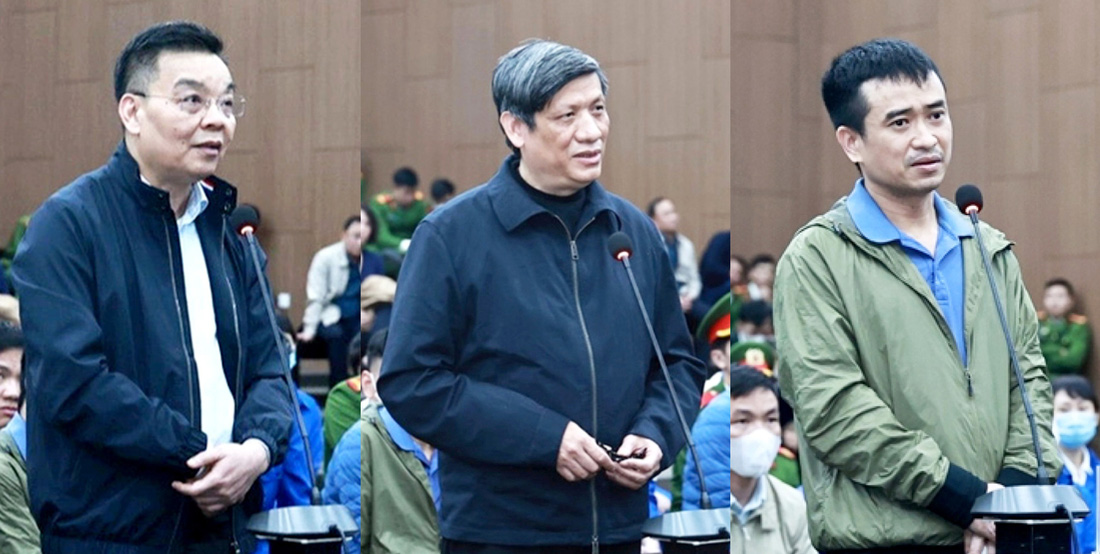 Từ trái qua: bị cáo Chu Ngọc Anh, Nguyễn Thanh Long và Phan Quốc Việt tại tòa - Ảnh: GIANG LONG - PHƯƠNG NAM