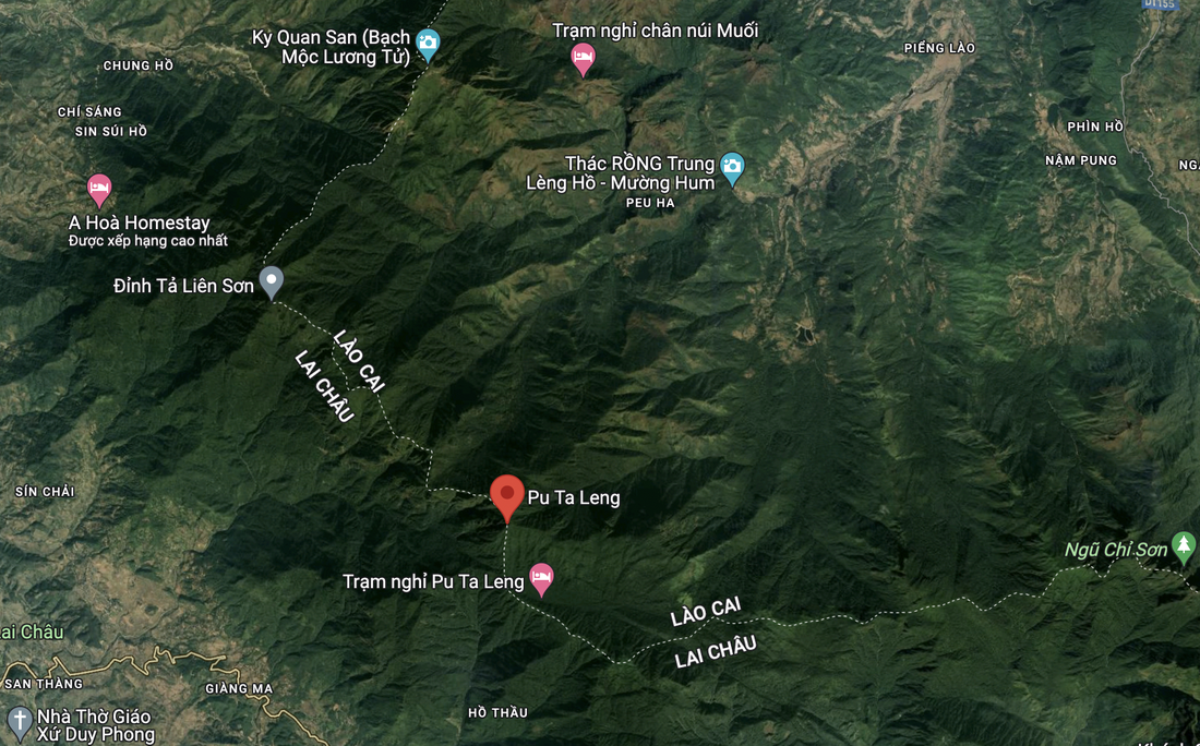 Đỉnh Putaleng nằm giữa hai tỉnh Lai Châu và Lào Cai - Ảnh: Chụp màn hình