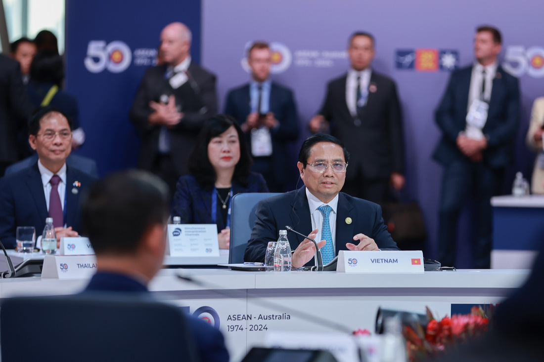 Thủ tướng Phạm Minh Chính phát biểu tại Hội nghị cấp cao đặc biệt 50 năm ASEAN - Úc - Ảnh: NHẬT BẮC