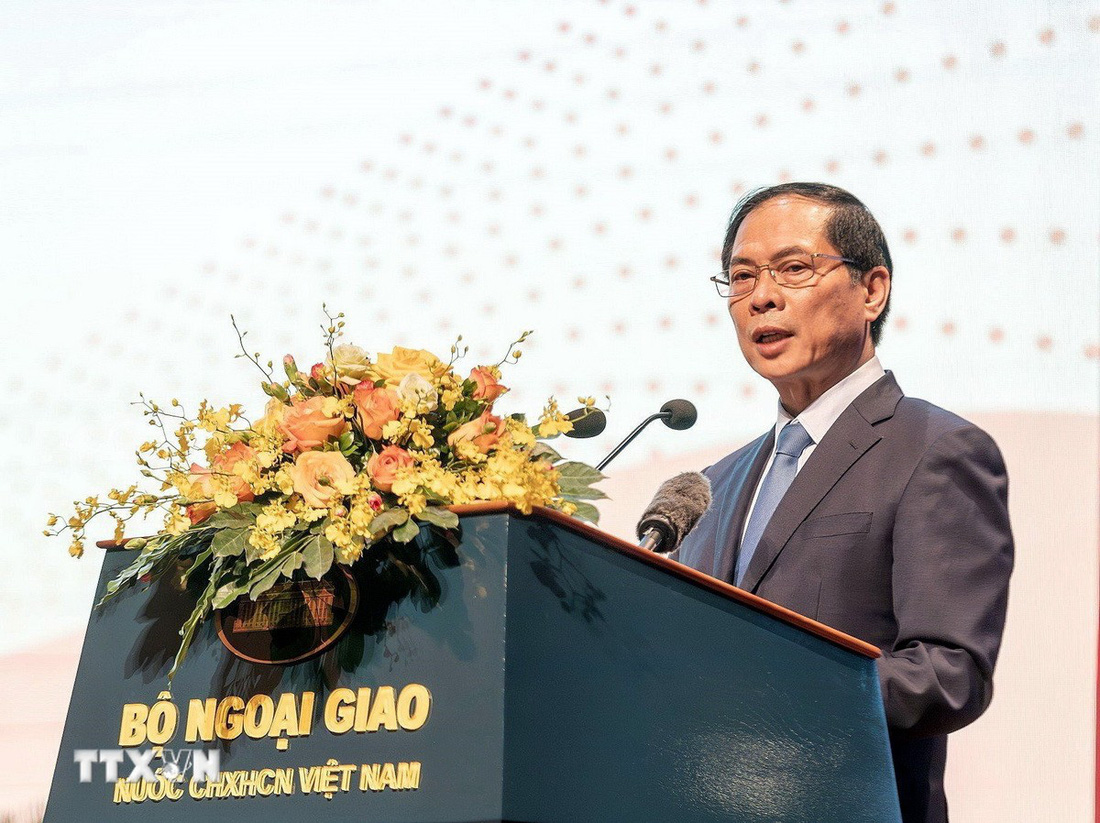 Bộ trưởng Bộ Ngoại giao Bùi Thanh Sơn tại lễ kỷ niệm - Ảnh: TTXVN