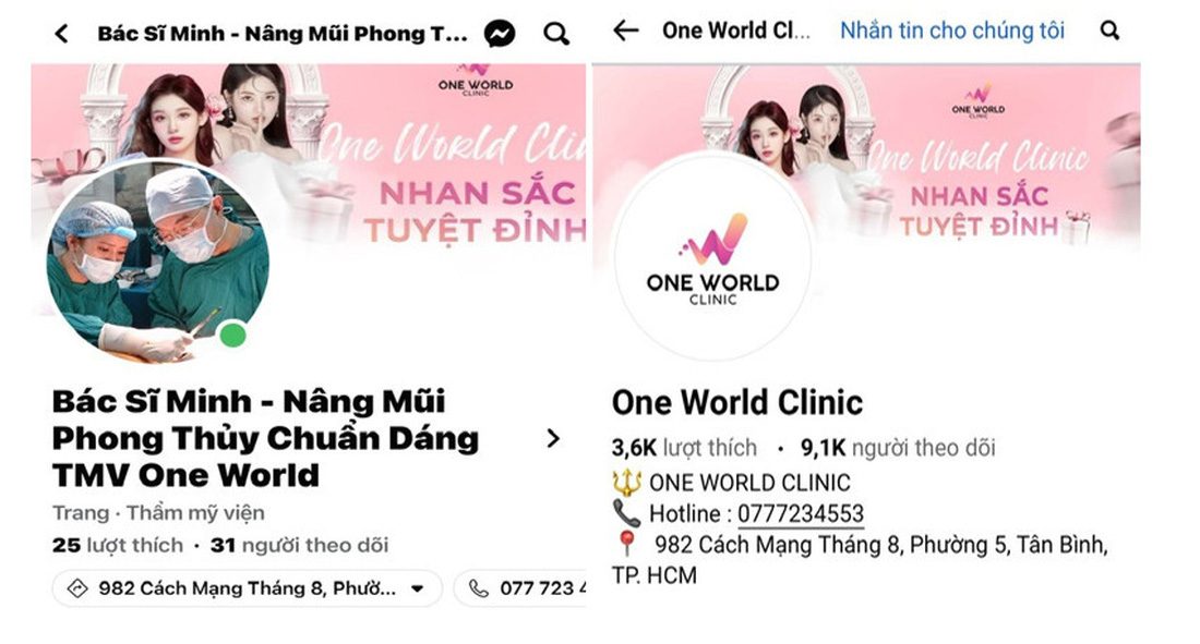Hình ảnh quảng cáo trên tài khoản Facebook của Công ty TNHH One World Clinic