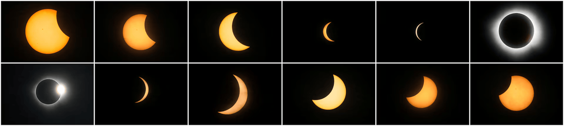 Ảnh ghép các thời điểm của nhật thực toàn phần trên bầu trời Mazatlan, Mexico - Ảnh: Reuters