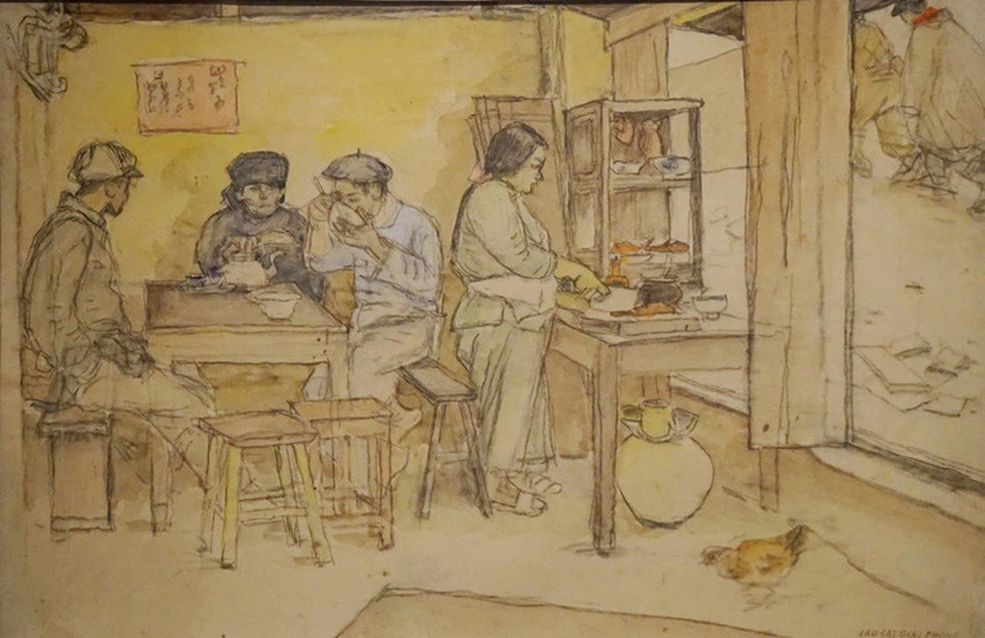 Ký họa màu nước Quán bên đường của Tô Ngọc Vân thuộc Bảo tàng Mỹ thuật Việt Nam