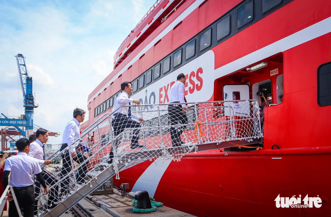 Cầu thang lên xuống được cố định an toàn ở cầu cảng Sài Gòn - Hiệp Phước - Ảnh: THU DUNG