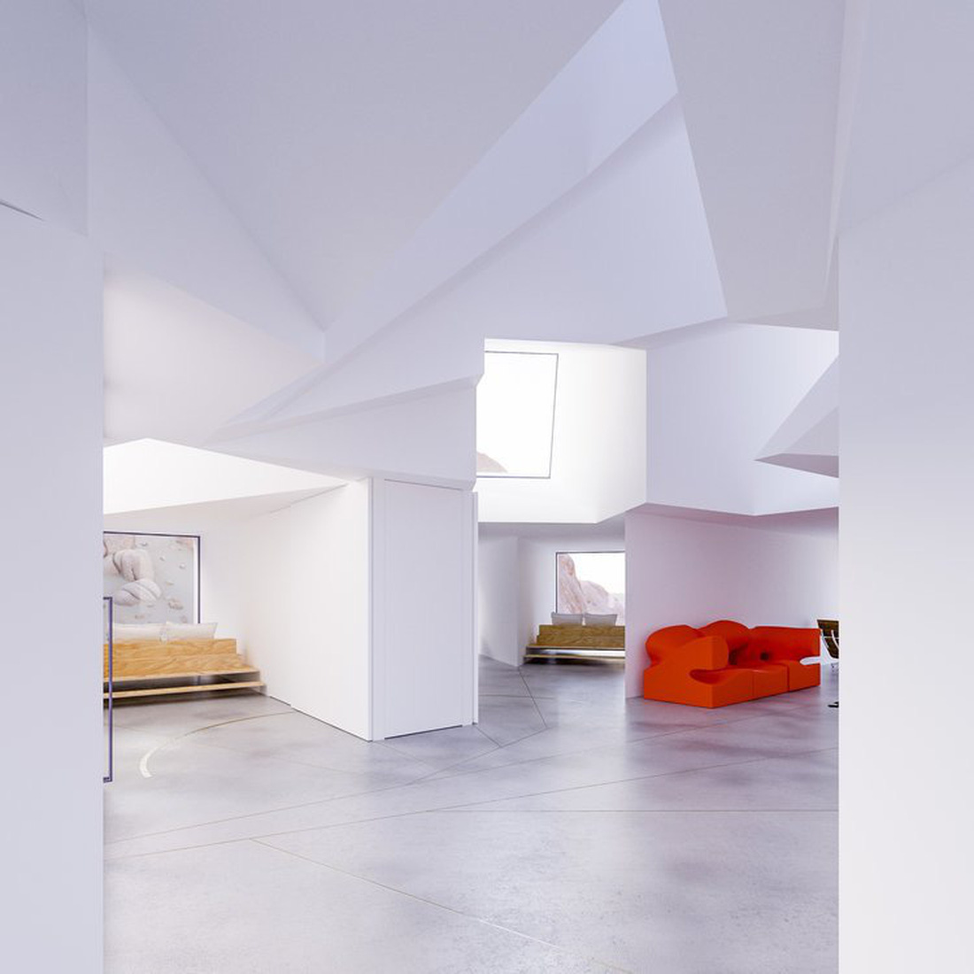 Các không gian sống trong nhà nhìn từ trung tâm - Ảnh: Whitaker Studio
