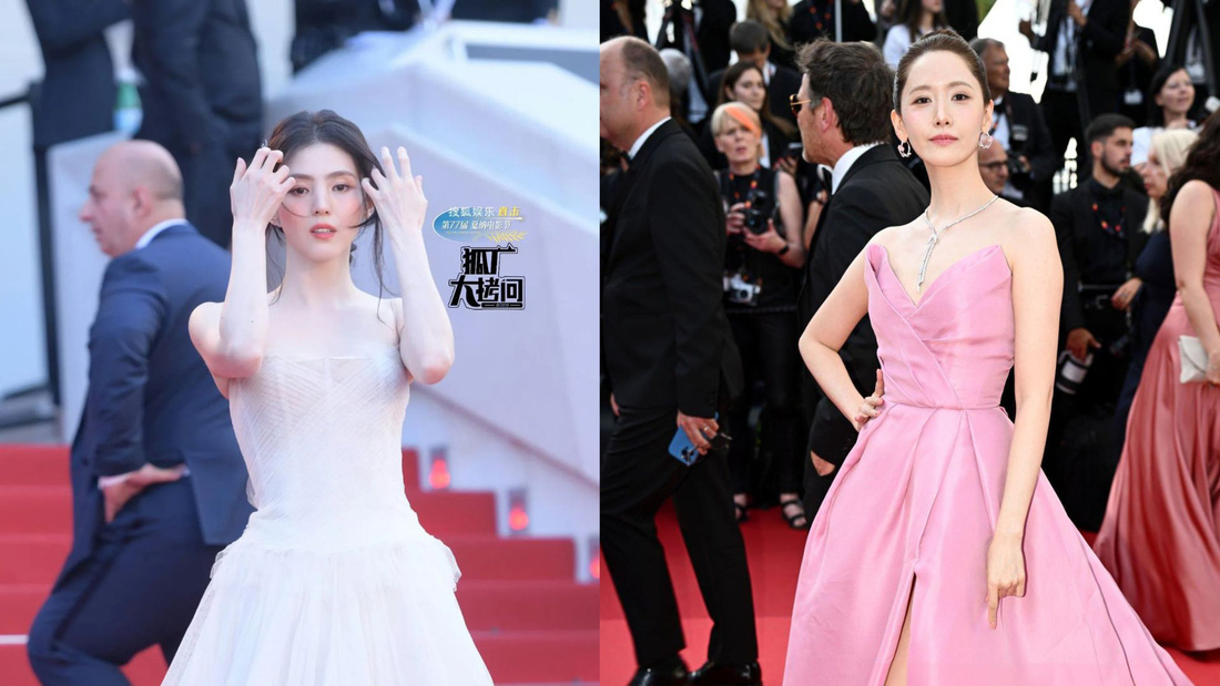 Dư luận châu Á đổ sự chú ý vào hai mỹ nhân Hàn Quốc Han So Hee (trái) và Yoona trên thảm đỏ Cannes - Ảnh: Weibo/GETTY IMAGES