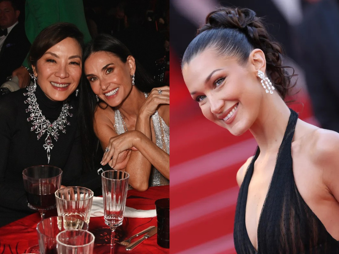 Dương Tử Quỳnh, Demi Moore và Bella Hadid (phải) trong ngày thứ 10 của Liên hoan phim Cannes - Ảnh: Getty