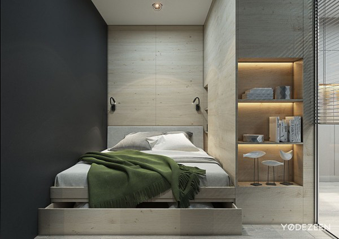 Phòng ngủ nhỏ đầy phong cách và không thiếu tiện nghi - Ảnh: YØ DEZEEN